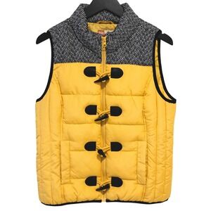 RuffHewn Puffer Vest Womens M Yellow Herringbone Toggle Quilted Sleeveless